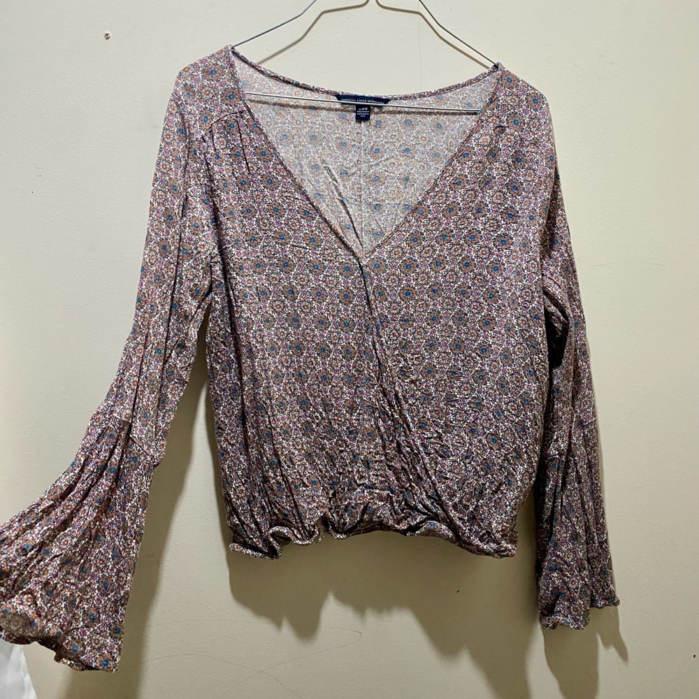 American Eagle Wrap Blouse with Flared Sleeves